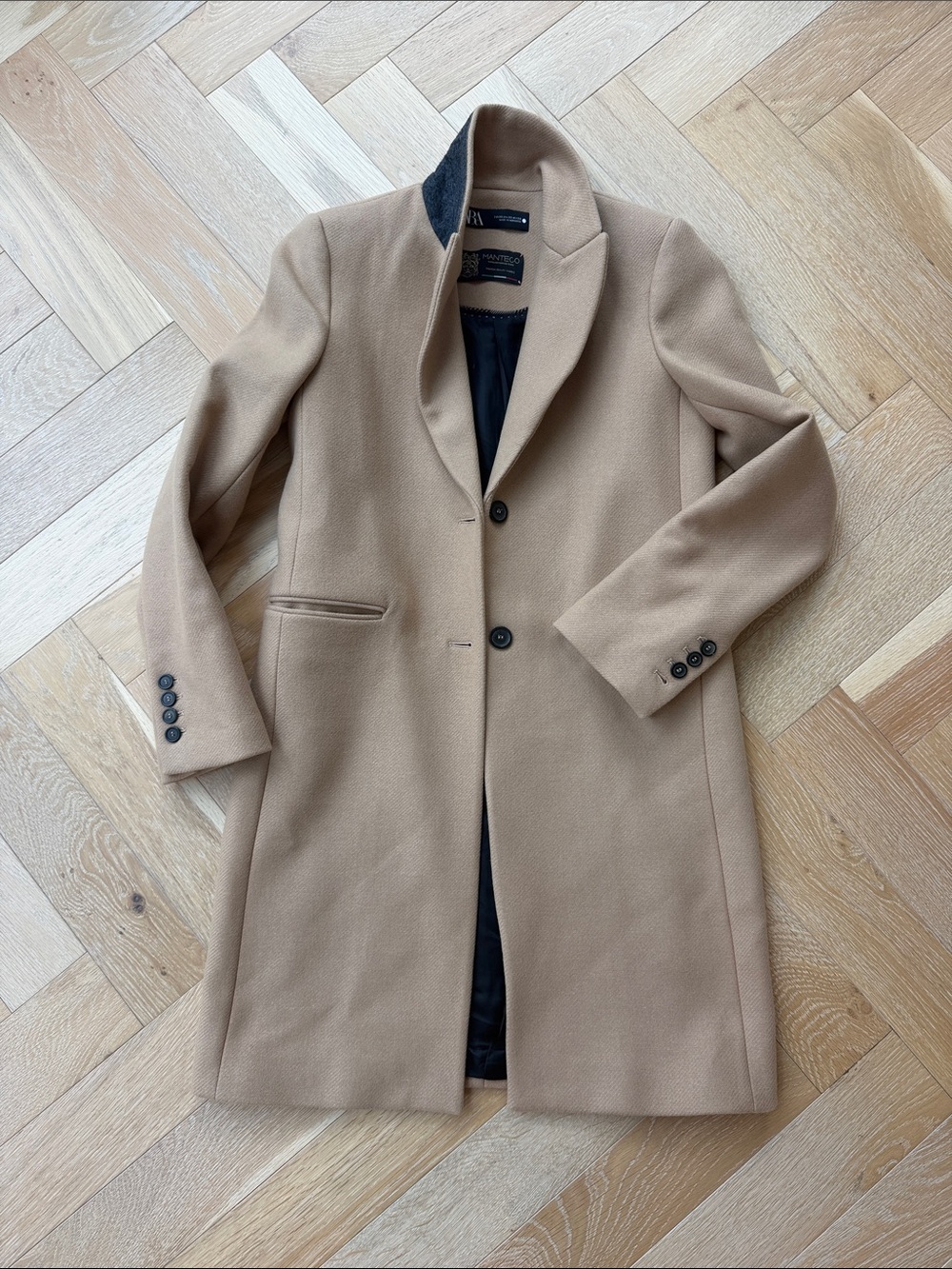 Zara Camel Single-Breasted Wool-Blend Trench Coat